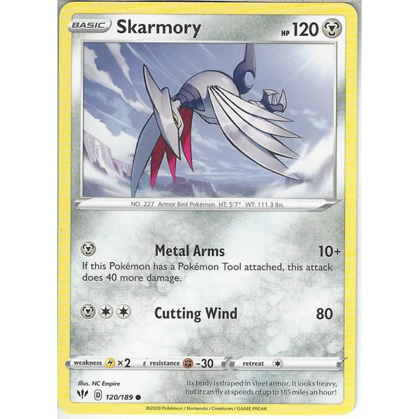 Pokemon Trading Card Game 120/189 Skarmory | Common Card | SWSH-03 Darkness Ablaze