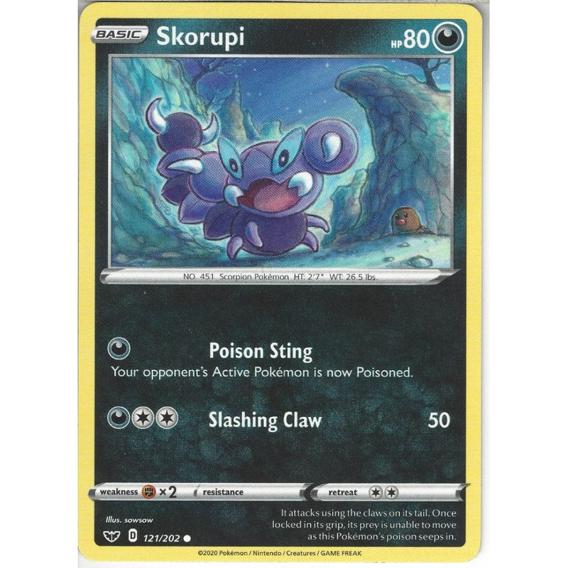 121/202 Skorupi | Common Card | Sword & Shield (Base Set) - Recaptured LTD 121/202 Skorupi | Common Card | Sword & Shield (Base Set) - Recaptured LTD