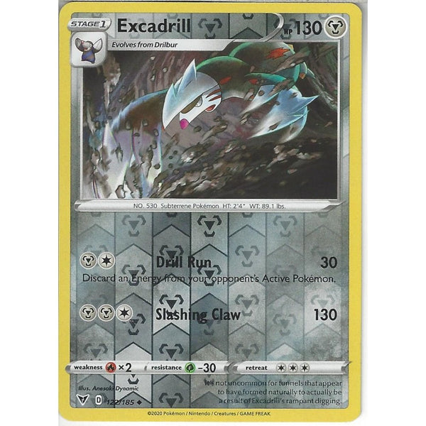 Pokemon Trading Card Game 122/185 Excadrill | Uncommon Reverse Holo Card | SWSH-04 Vivid Voltage