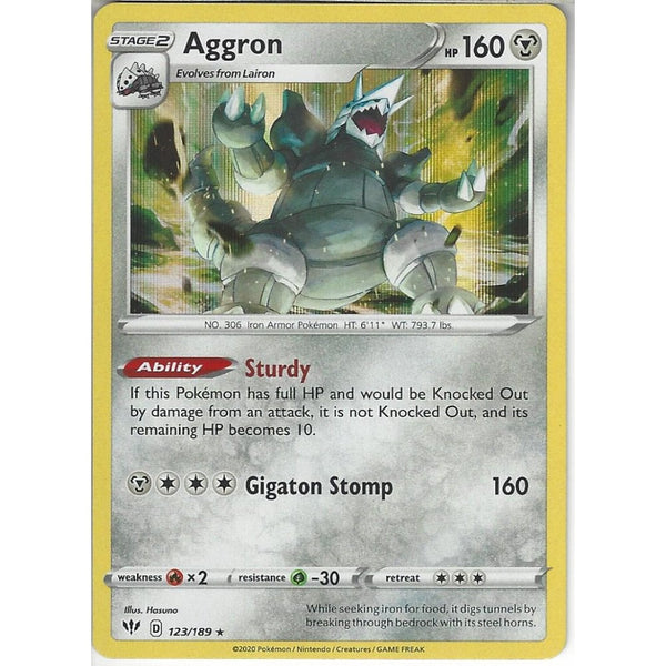 Pokemon Trading Card Game 123/189 Aggron | Rare Holo Card | SWSH-03 Darkness Ablaze