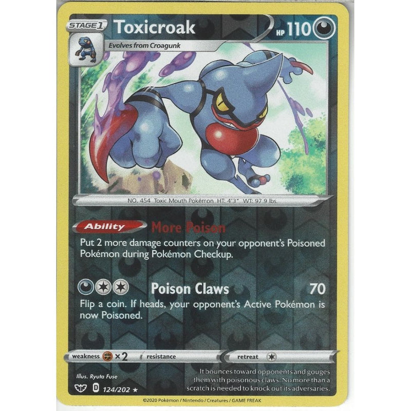 124/202 Toxicroak | Rare Reverse Holo Card | Sword & Shield (Base Set) - Recaptured LTD 124/202 Toxicroak | Rare Reverse Holo Card | Sword & Shield (Base Set) - Recaptured LTD