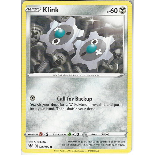 Pokemon Trading Card Game 125/189 Klink | Common Card | SWSH-03 Darkness Ablaze