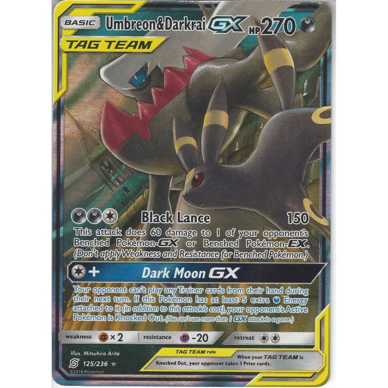 Pokemon Trading Card Game 125/236 Umbreon &amp; Darkrai TAG TEAM GX | Rare Holo GX Card | SM11 Unified Minds