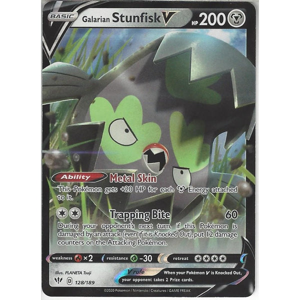 Pokemon Trading Card Game 128/189 Galarian Stunfisk V | Rare Holo V Card | SWSH-03 Darkness Ablaze