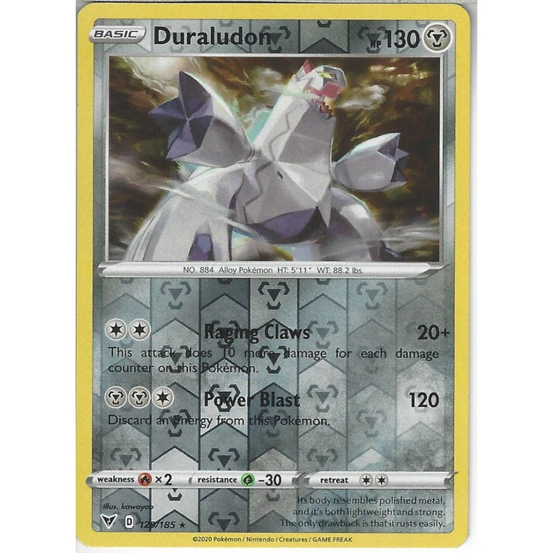 Pokemon Trading Card Game 129/185 Duraludon | Rare Reverse Holo Card | SWSH-04 Vivid Voltage