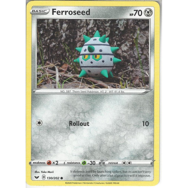 Pokemon Trading Card Game 130/202 Ferroseed | Common Card | Sword &amp; Shield (Base Set)