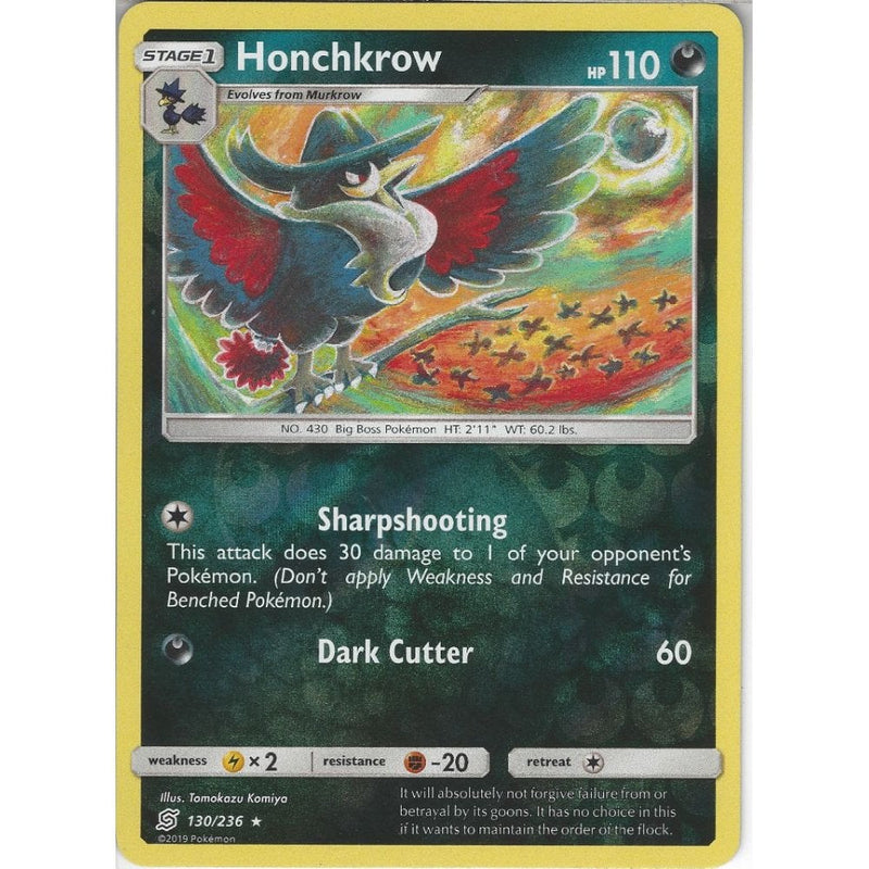 130/236 Honchkrow | Rare Reverse Holo Card | SM11 Unified Minds - Recaptured LTD 130/236 Honchkrow | Rare Reverse Holo Card | SM11 Unified Minds - Recaptured LTD