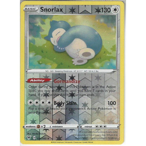 Pokemon Trading Card Game 131/185 Snorlax | Rare Reverse Holo Card | SWSH-04 Vivid Voltage