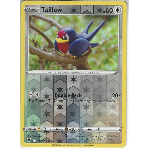 Pokemon Trading Card Game 133/185 Taillow | Common Reverse Holo Card | SWSH-04 Vivid Voltage