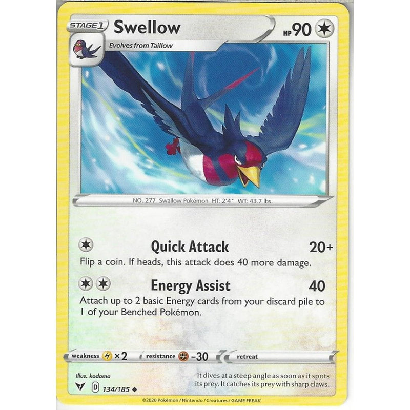 Pokemon Trading Card Game 134/185 Swellow | Uncommon Card | SWSH-04 Vivid Voltage