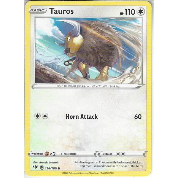 Pokemon Trading Card Game 134/189 Tauros | Common Card | SWSH-03 Darkness Ablaze