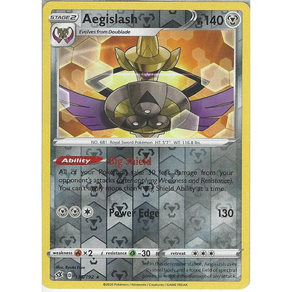 Pokemon Trading Card Game 135/192 Aegislash | Rare Reverse Holo Card | Sword &amp; Shield Rebel Clash