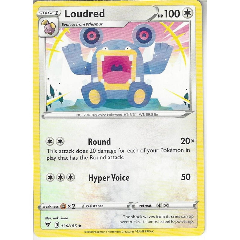 Pokemon Trading Card Game 136/185 Loudred | Uncommon Card | SWSH-04 Vivid Voltage