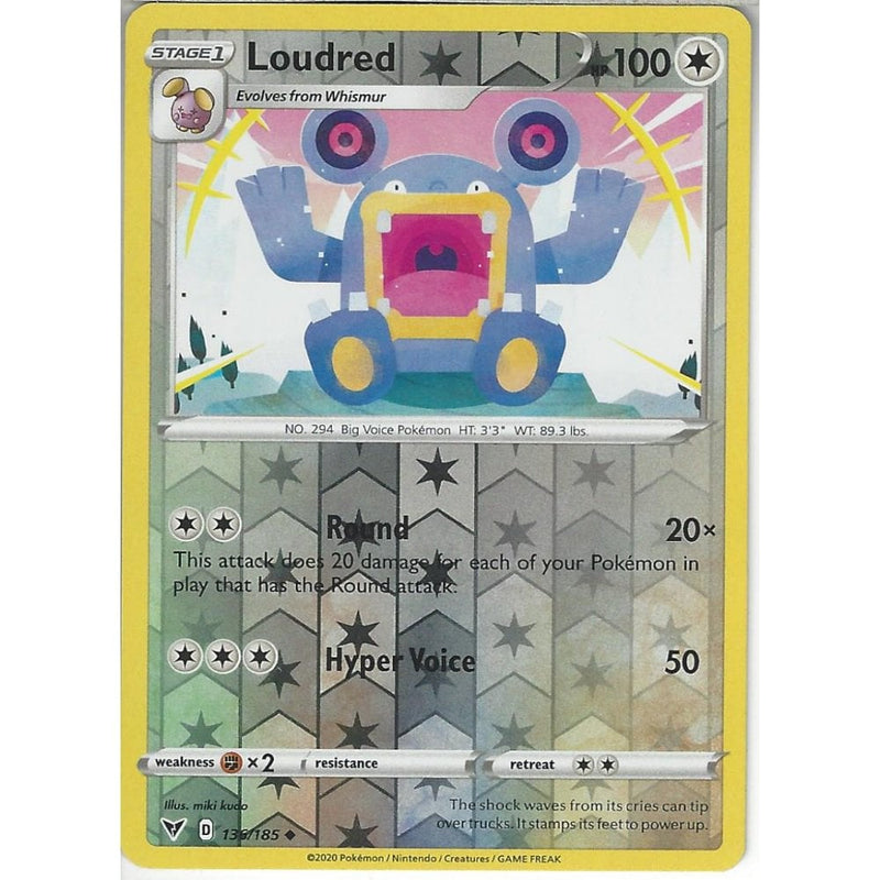 Pokemon Trading Card Game 136/185 Loudred | Uncommon Reverse Holo Card | SWSH-04 Vivid Voltage
