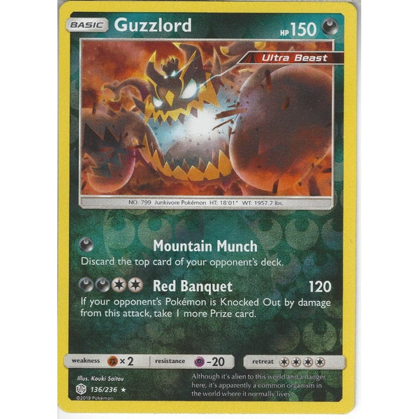 Pokemon Trading Card Game 136/236 Guzzlord | Rare Reverse Holo Card | SM12 Cosmic Eclipse