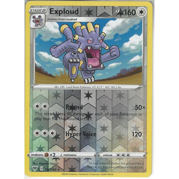 Pokemon Trading Card Game 137/185 Exploud | Rare Reverse Holo Card | SWSH-04 Vivid Voltage