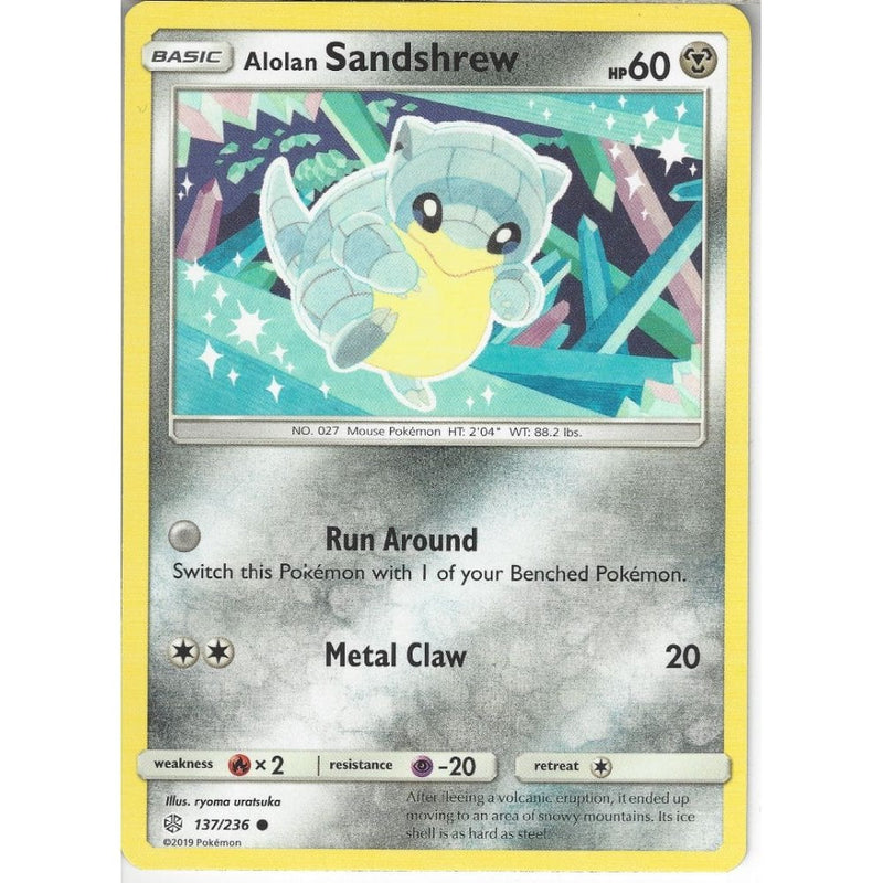 137/236 Alolan Sandshrew | Common Card | SM12 Cosmic Eclipse - Recaptured LTD 137/236 Alolan Sandshrew | Common Card | SM12 Cosmic Eclipse - Recaptured LTD