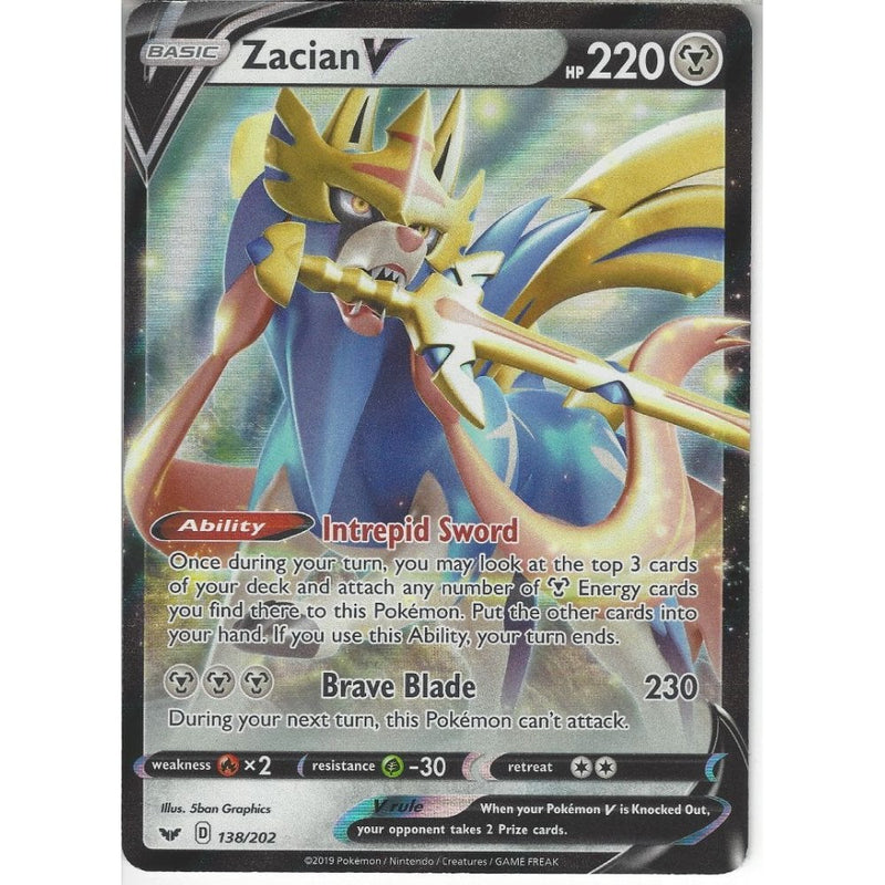 holographic pokemon cards worth 138/202 Zacian V | Rare Holo V Card | Sword & Shield (Base Set)