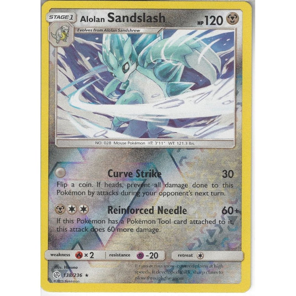 Pokemon Trading Card Game 138/236 Alolan Sandslash | Rare Reverse Holo Card | SM12 Cosmic Eclipse