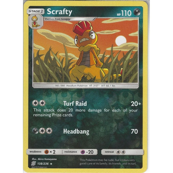 Pokemon Trading Card Game 138/236 Scrafty | Rare Reverse Holo Card | SM11 Unified Minds