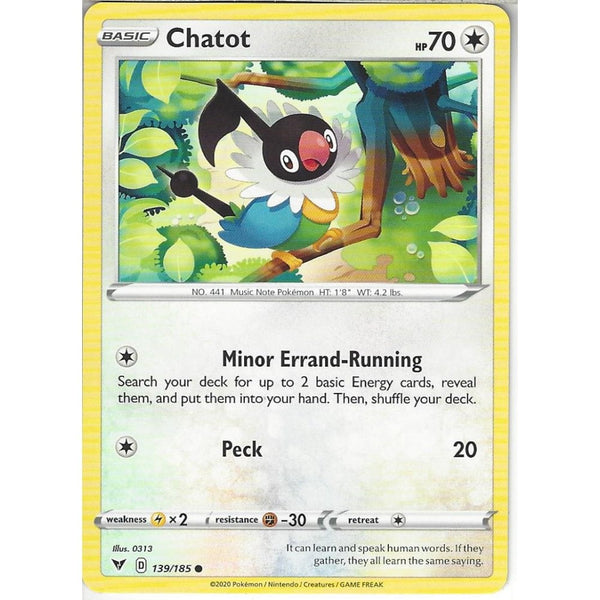 Pokemon Trading Card Game 139/185 Chatot | Common Card | SWSH-04 Vivid Voltage