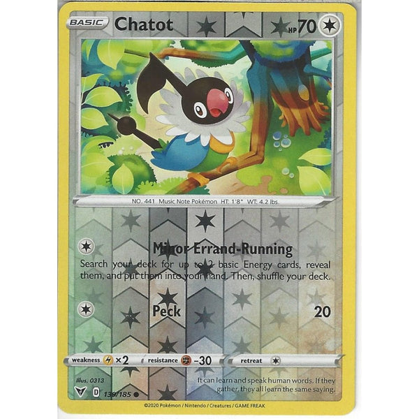 Pokemon Trading Card Game 139/185 Chatot | Common Reverse Holo Card | SWSH-04 Vivid Voltage