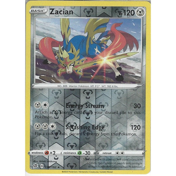 Pokemon Trading Card Game 139/192 Zacian | Rare Reverse Holo Card | Sword &amp; Shield Rebel Clash