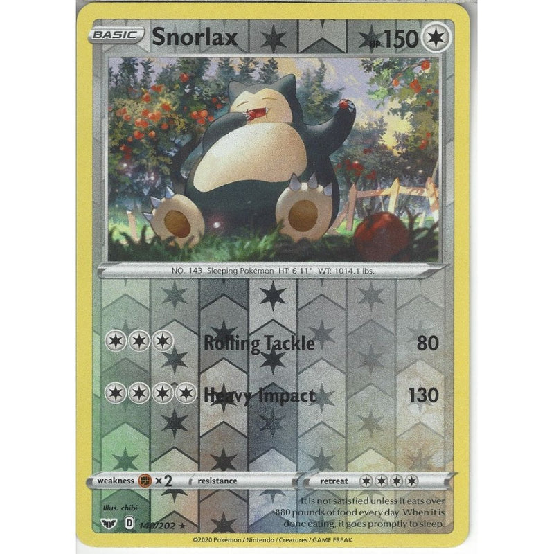 140/202 Snorlax | Rare Reverse Holo Card | Sword & Shield (Base Set) - Recaptured LTD 140/202 Snorlax | Rare Reverse Holo Card | Sword & Shield (Base Set) - Recaptured LTD