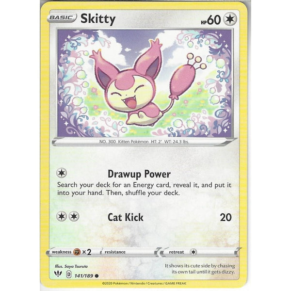Pokemon Trading Card Game 141/189 Skitty | Common Card | SWSH-03 Darkness Ablaze