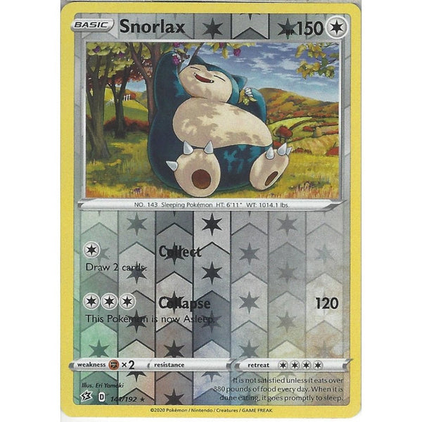 Pokemon Trading Card Game 141/192 Snorlax | Rare Reverse Holo Card | Sword &amp; Shield Rebel Clash