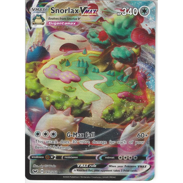 Pokemon Trading Card Game 142/202 Snorlax VMAX | Rare Ultra Card | Sword &amp; Shield (Base Set)