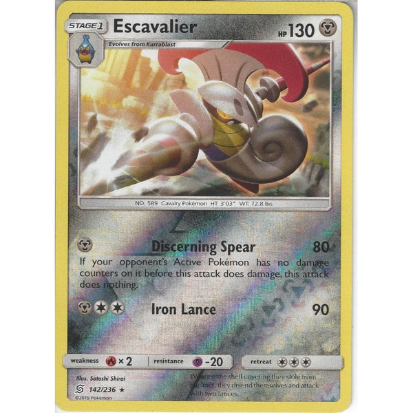 Pokemon Trading Card Game 142/236 Escavalier | Rare Reverse Holo Card | SM11 Unified Minds