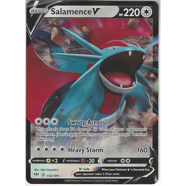 Pokemon Trading Card Game 143/189 Salamence V | Rare Holo V Card | SWSH-03 Darkness Ablaze