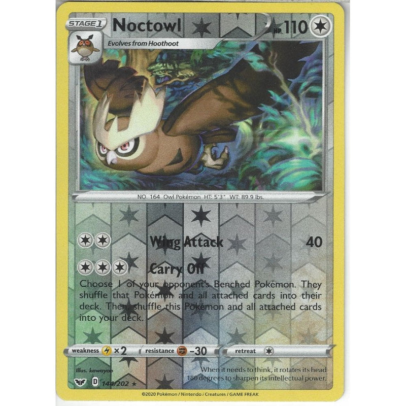 144/202 Noctowl | Rare Reverse Holo Card | Sword & Shield (Base Set) - Recaptured LTD 144/202 Noctowl | Rare Reverse Holo Card | Sword & Shield (Base Set) - Recaptured LTD