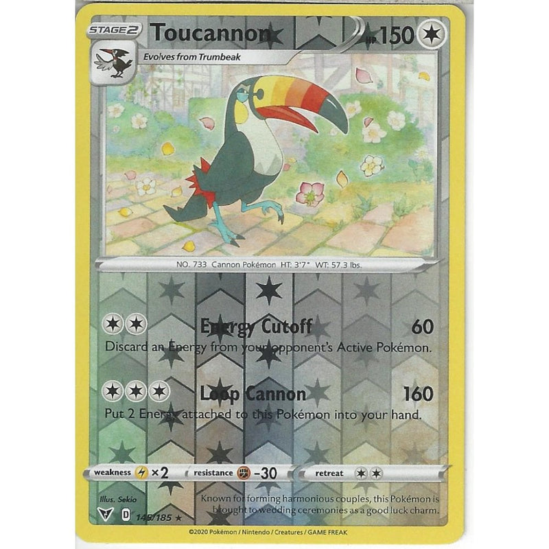 Pokemon Trading Card Game 145/185 Toucannon | Rare Reverse Holo Card | SWSH-04 Vivid Voltage