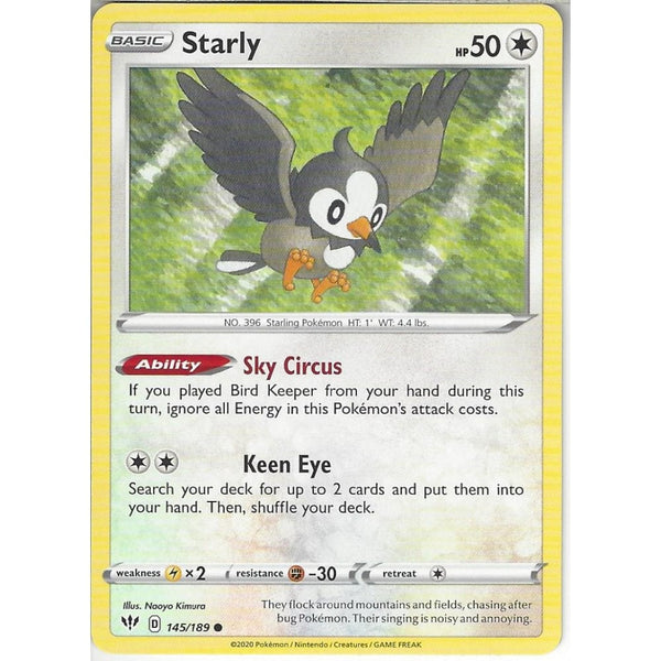 Pokemon Trading Card Game 145/189 Starly | Common Card | SWSH-03 Darkness Ablaze