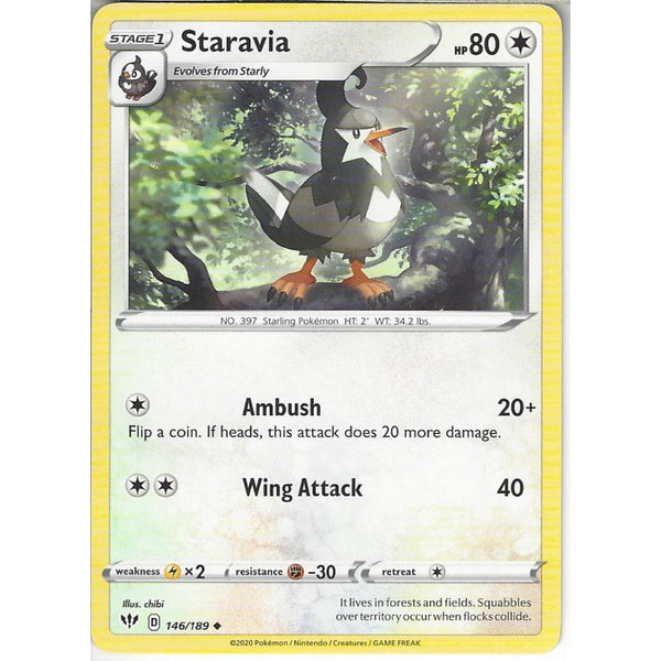 Pokemon Trading Card Game 146/189 Staravia | Uncommon Card | SWSH-03 Darkness Ablaze
