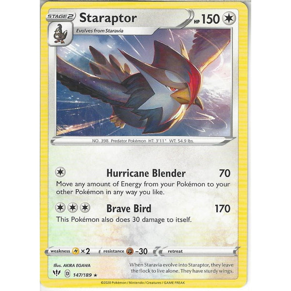 Pokemon Trading Card Game 147/189 Staraptor | Rare Card | SWSH-03 Darkness Ablaze