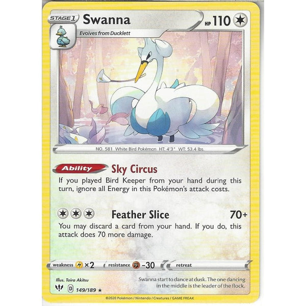 Pokemon Trading Card Game 149/189 Swanna | Rare Card | SWSH-03 Darkness Ablaze