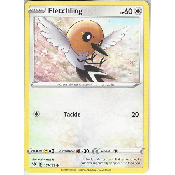 Pokemon Trading Card Game 151/189 Fletchling | Common Card | SWSH-03 Darkness Ablaze