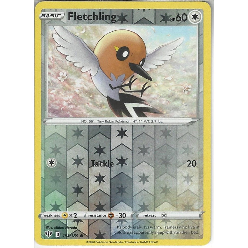pokemon card fletchling 151/189 Fletchling | Common Reverse Holo Card | SWSH-03 Darkness Ablaz