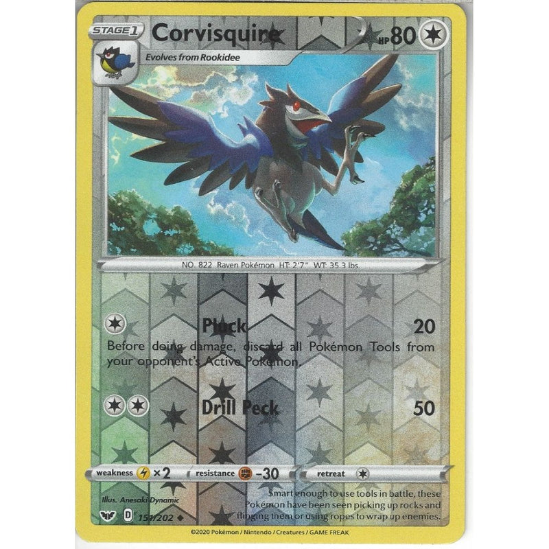 Pokemon Trading Card Game 151/202 Corvisquire | Uncommon Reverse Holo Card | Sword &amp; Shield (Base Set)