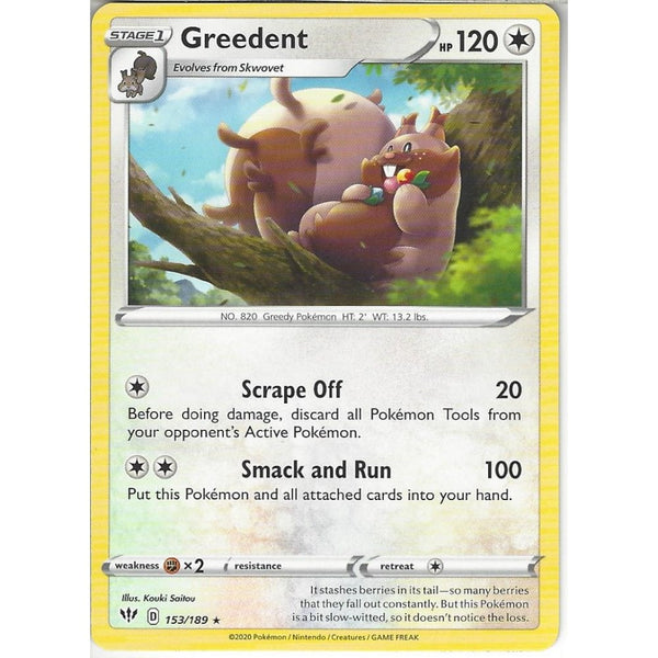 Pokemon Trading Card Game 153/189 Greedent | Rare Card | SWSH-03 Darkness Ablaze