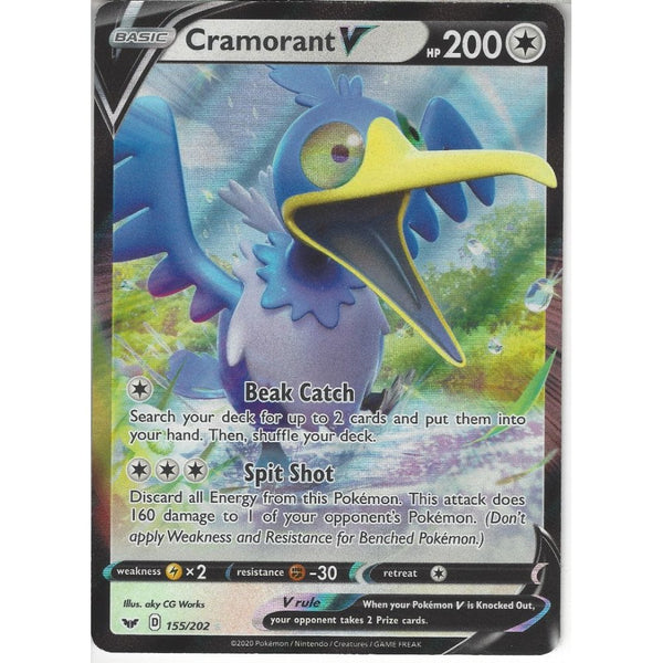 Pokemon Trading Card Game 155/202 Cramorant V | Rare Holo V Card | Sword &amp; Shield (Base Set)
