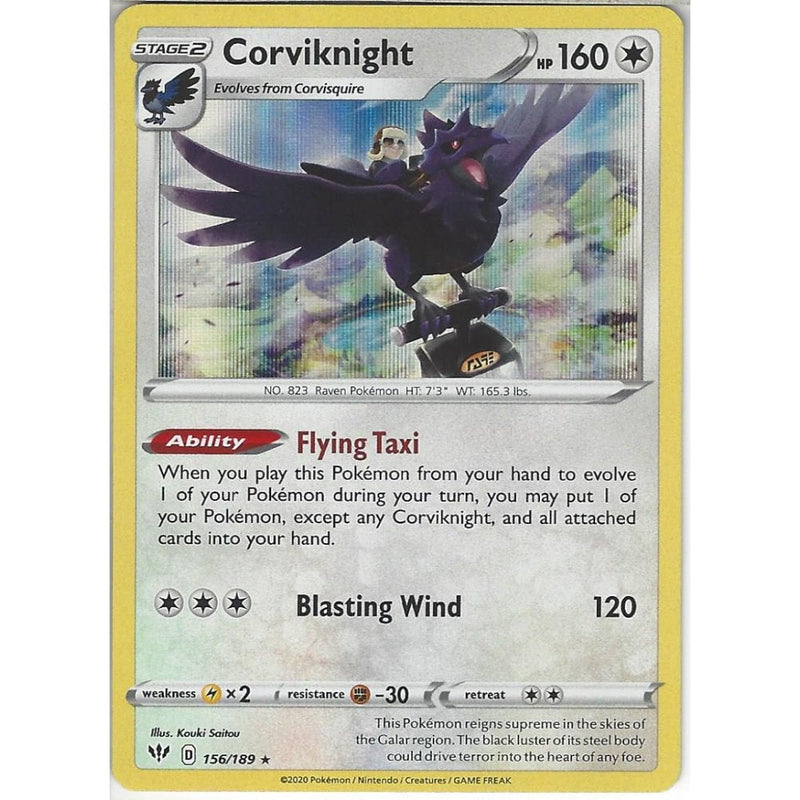 Pokemon Trading Card Game 156/189 Corviknight | Rare Holo Card | SWSH-03 Darkness Ablaze
