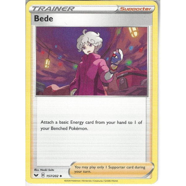 Pokemon Trading Card Game 157/202 Bede | Uncommon Card | Sword &amp; Shield (Base Set)