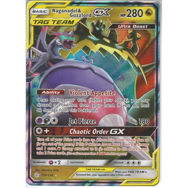 Pokemon Trading Card Game 158/236 Naganadel &amp; Guzzlord TAG TEAM GX | Rare Holo GX Card | SM12 Cosmic Eclipse