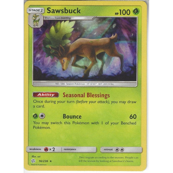 Pokemon Trading Card Game 16/236 Sawsbuck | Rare Holo Card | SM12 Cosmic Eclipse
