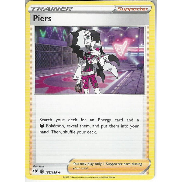 Pokemon Trading Card Game 165/189 Piers | Uncommon Card | SWSH-03 Darkness Ablaze