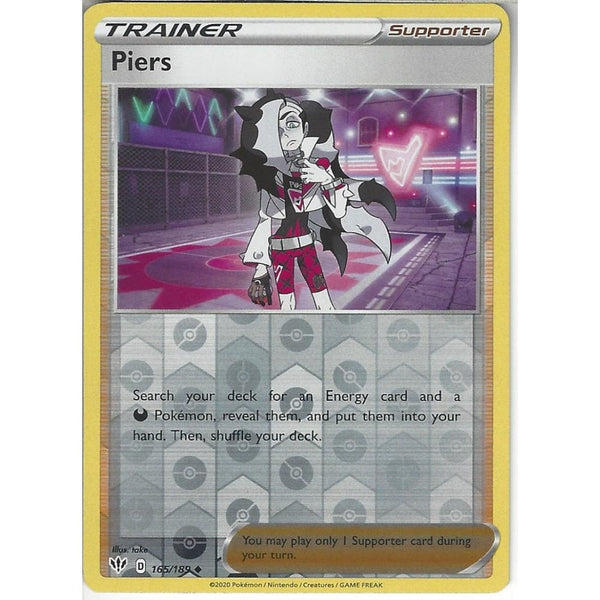 Pokemon Trading Card Game 165/189 Piers | Uncommon Reverse Holo Card | SWSH-03 Darkness Ablaze